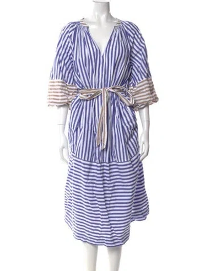 Pre-owned Apiece Apart Striped Long Dress In Blue