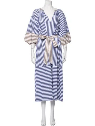 Pre-owned Apiece Apart Striped Long Dress In Blue