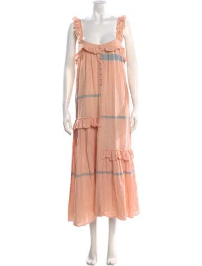 Pre-owned Apiece Apart Striped Long Dress In Orange