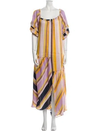Pre-owned Apiece Apart Striped Long Dress In Purple