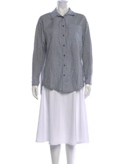 Pre-owned Apiece Apart Striped Long Sleeve Blouse In Blue