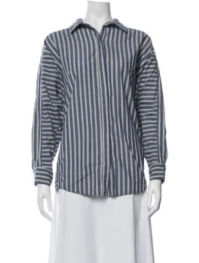 Pre-owned Apiece Apart Striped Long Sleeve Blouse In Blue
