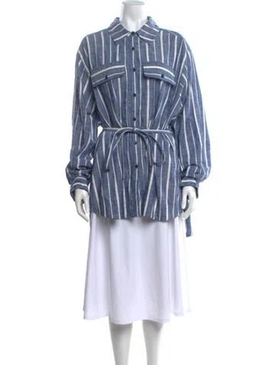 Pre-owned Apiece Apart Striped Long Sleeve Blouse In Blue
