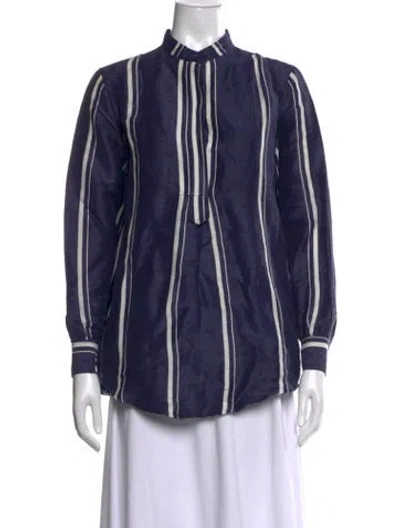 Pre-owned Apiece Apart Striped Long Sleeve Blouse In Blue