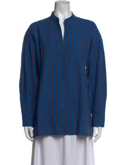 Pre-owned Apiece Apart Striped Long Sleeve Blouse In Blue