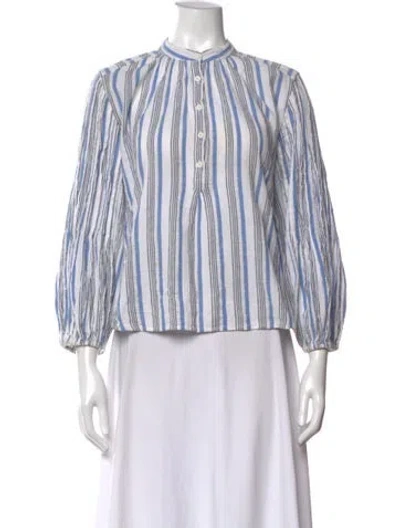 Pre-owned Apiece Apart Striped Long Sleeve Blouse In Blue/white