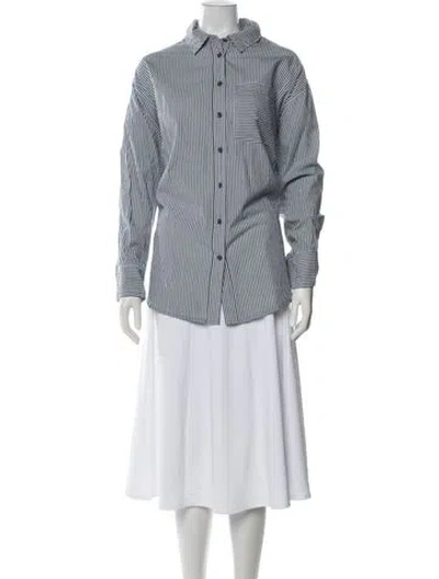 Pre-owned Apiece Apart Striped Long Sleeve Blouse In White