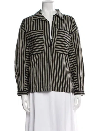 Pre-owned Apiece Apart Striped Long Sleeve Button-up Top In Black