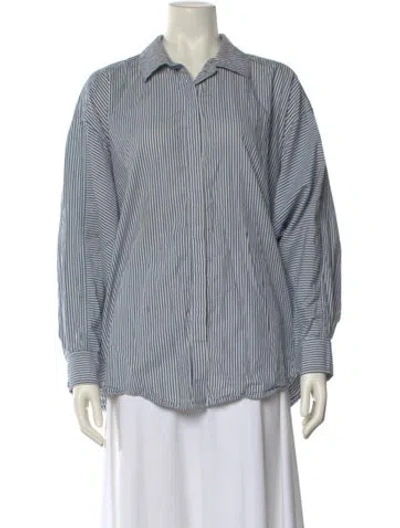 Pre-owned Apiece Apart Striped Long Sleeve Button-up Top In Blue