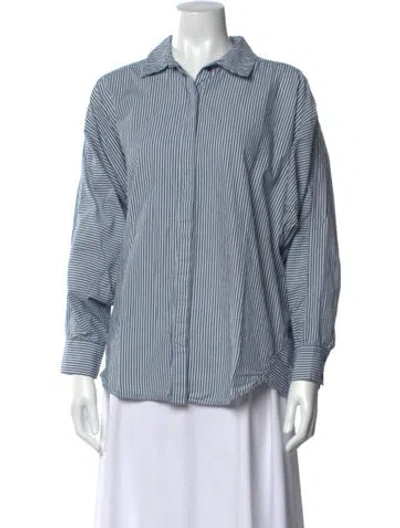 Pre-owned Apiece Apart Striped Long Sleeve Button-up Top In Blue