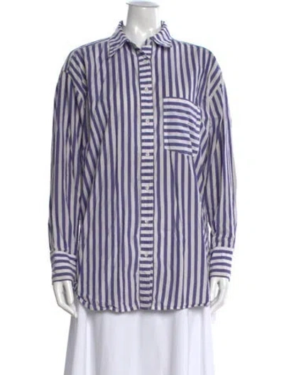 Pre-owned Apiece Apart Striped Long Sleeve Button-up Top In Blue