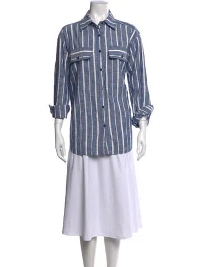 Pre-owned Apiece Apart Striped Long Sleeve Button-up Top In Blue