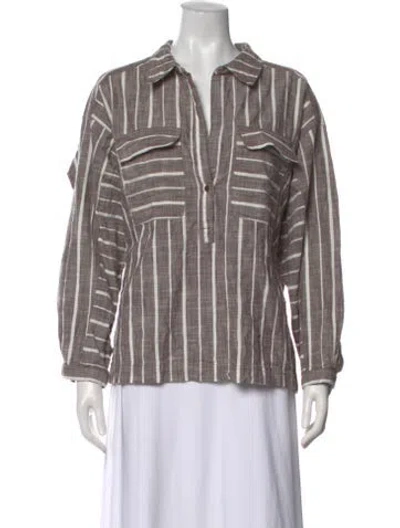 Pre-owned Apiece Apart Striped Long Sleeve Button-up Top In Gray