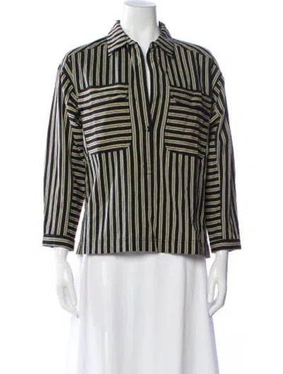 Pre-owned Apiece Apart Striped Long Sleeve Button-up Top In Multi