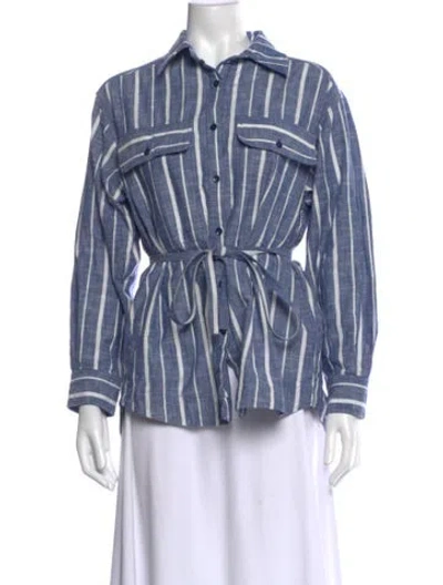 Pre-owned Apiece Apart Striped Long Sleeve Button-up Top W/ Tags In Blue
