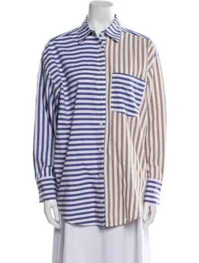 Pre-owned Apiece Apart Striped Long Sleeve Button-up Top In White