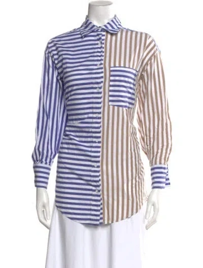 Pre-owned Apiece Apart Striped Long Sleeve Button-up Top In White