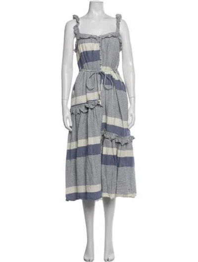 Pre-owned Apiece Apart Striped Midi Length Dress In Blue