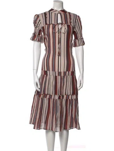 Pre-owned Apiece Apart Striped Midi Length Dress In Brown