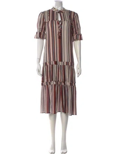Pre-owned Apiece Apart Striped Midi Length Dress In Red