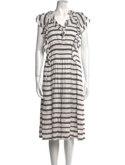 Pre-owned Apiece Apart Striped Midi Length Dress In White