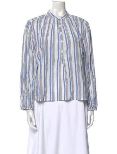 Pre-owned Apiece Apart Striped Mock Neck Blouse In White
