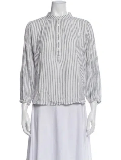 Pre-owned Apiece Apart Striped Mock Neck Blouse In White