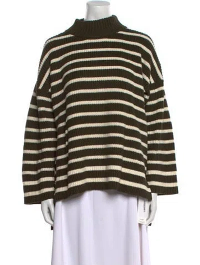 Pre-owned Apiece Apart Striped Mock Neck Sweater In Green