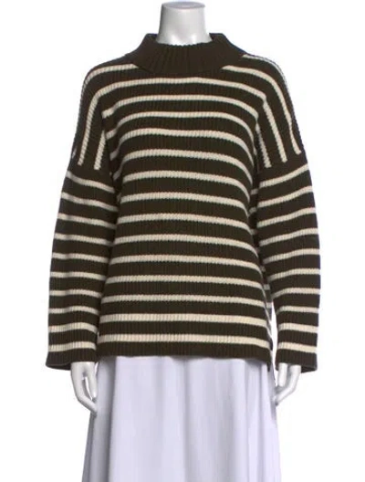 Pre-owned Apiece Apart Striped Mock Neck Sweater In Green/neutrals
