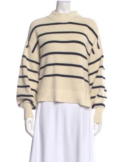 Pre-owned Apiece Apart Striped Mock Neck Sweater In White