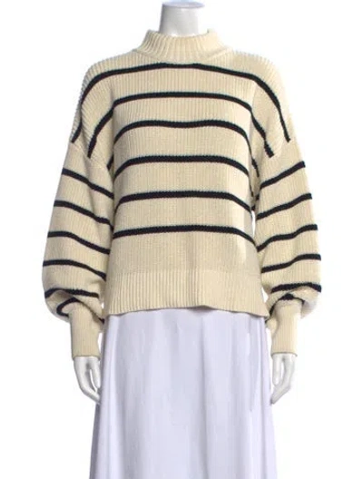 Pre-owned Apiece Apart Striped Mock Neck Sweater In White