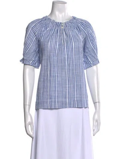 Pre-owned Apiece Apart Striped Scoop Neck Blouse In Blue