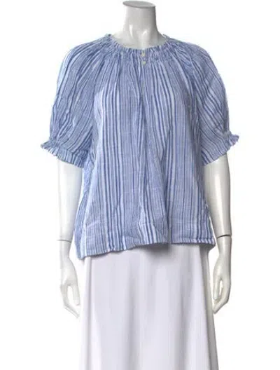 Pre-owned Apiece Apart Striped Scoop Neck Blouse In Blue/white