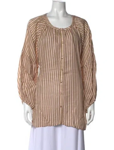 Pre-owned Apiece Apart Striped Scoop Neck Blouse In Neutral