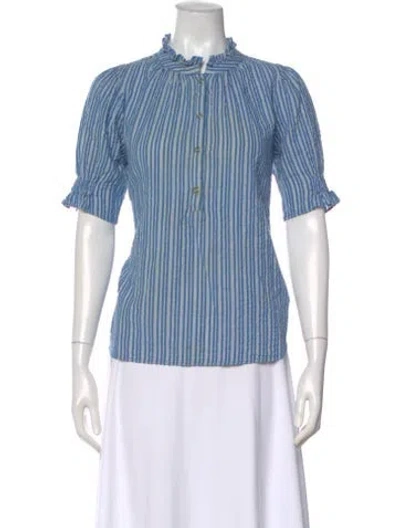 Pre-owned Apiece Apart Striped Short Sleeve Blouse In Blue