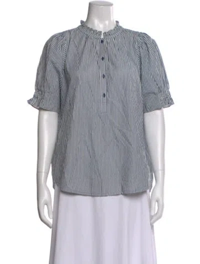 Pre-owned Apiece Apart Striped Short Sleeve Blouse In Blue
