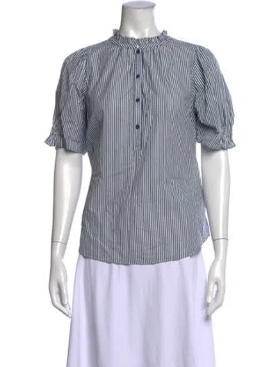 Pre-owned Apiece Apart Striped Short Sleeve Blouse In Blue