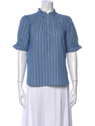 Pre-owned Apiece Apart Striped Short Sleeve Blouse In Blue