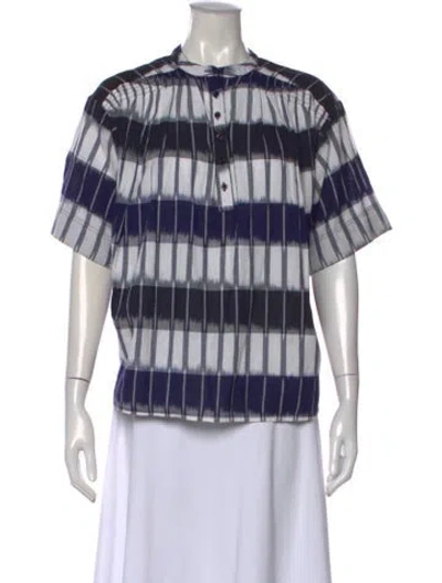 Pre-owned Apiece Apart Striped Short Sleeve Blouse In Blue