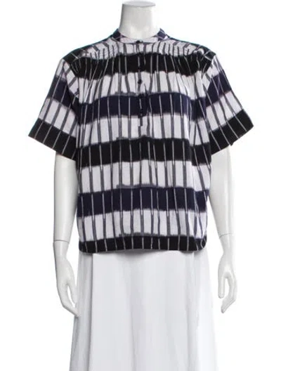 Pre-owned Apiece Apart Striped Short Sleeve Blouse In White