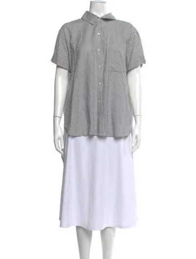 Pre-owned Apiece Apart Striped Short Sleeve Button-up Top In Blue