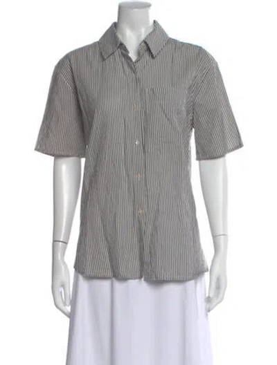 Pre-owned Apiece Apart Striped Short Sleeve Button-up Top In Gray