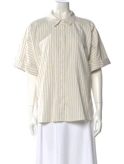 Pre-owned Apiece Apart Striped Short Sleeve Button-up Top In Neutral