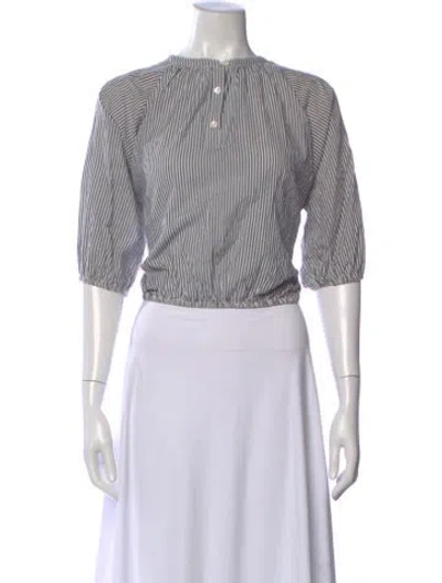 Pre-owned Apiece Apart Striped Three-quarter Sleeve Blouse In Gray
