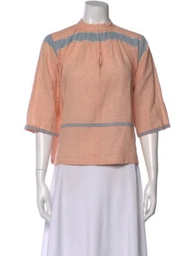 Pre-owned Apiece Apart Striped Three-quarter Sleeve Blouse In Orange