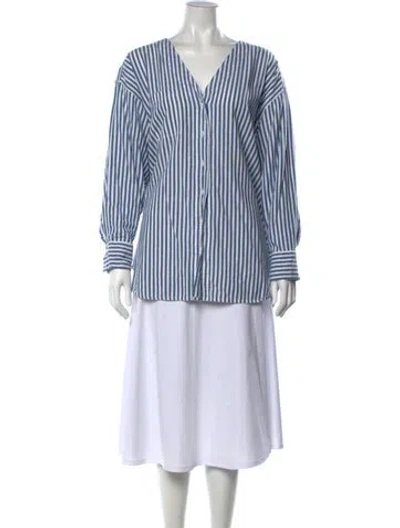 Pre-owned Apiece Apart Striped V-neck Blouse In Blue