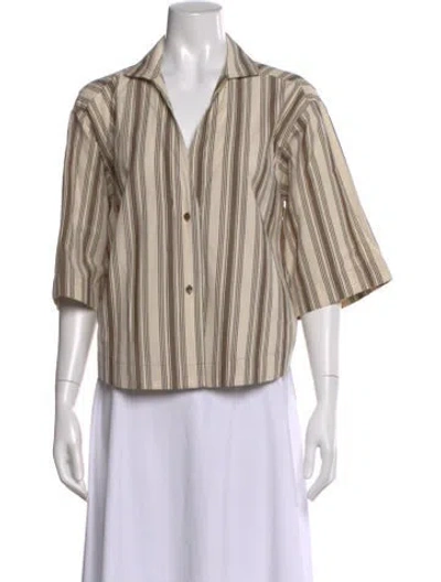 Pre-owned Apiece Apart Striped V-neck Blouse In Neutral