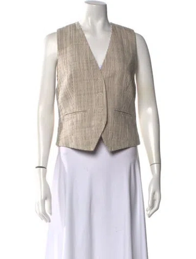 Pre-owned Apiece Apart Striped V-neck Button-up Top In Neutrals