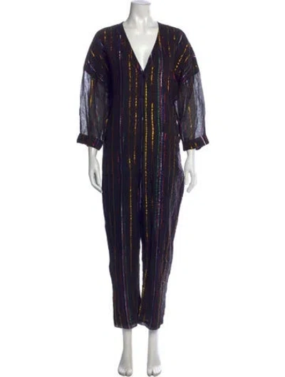 Pre-owned Apiece Apart Striped V-neck Jumpsuit In Black