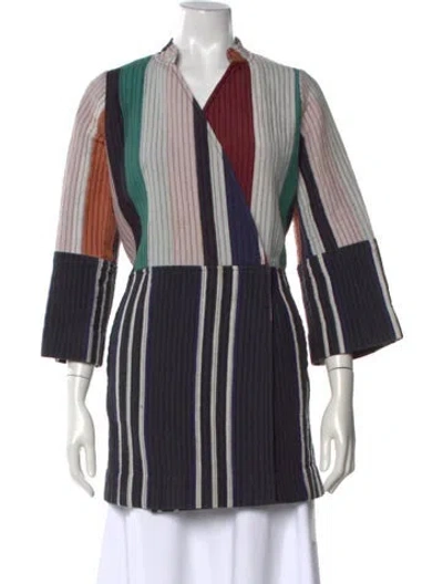 Pre-owned Apiece Apart Striped V-neck Sweater In Blue